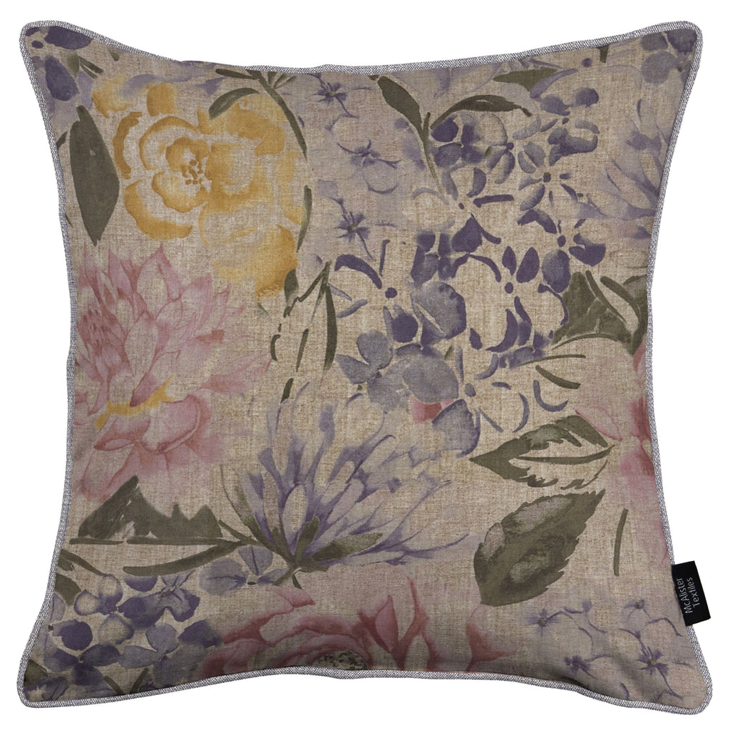 McAlister Textiles Blooma Purple, Pink and Ochre Floral Cushion Cushions and Covers Cover Only 43cm x 43cm 
