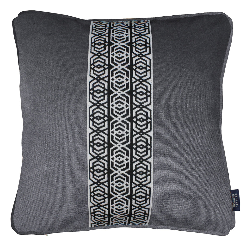 McAlister Textiles Coba Striped Charcoal Grey Velvet Cushion Cushions and Covers Polyester Filler 43cm x 43cm 