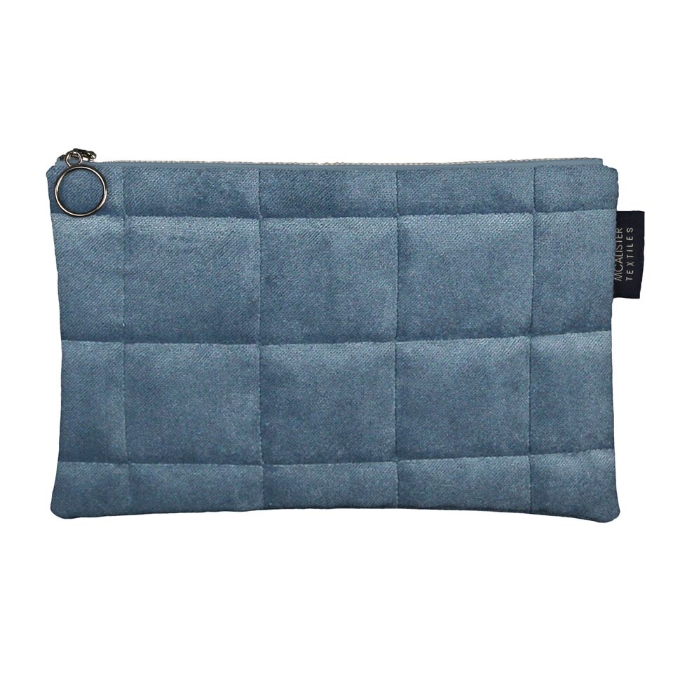 McAlister Textiles Square Pattern Blue Velvet Makeup Bag - Large Clutch Bag 