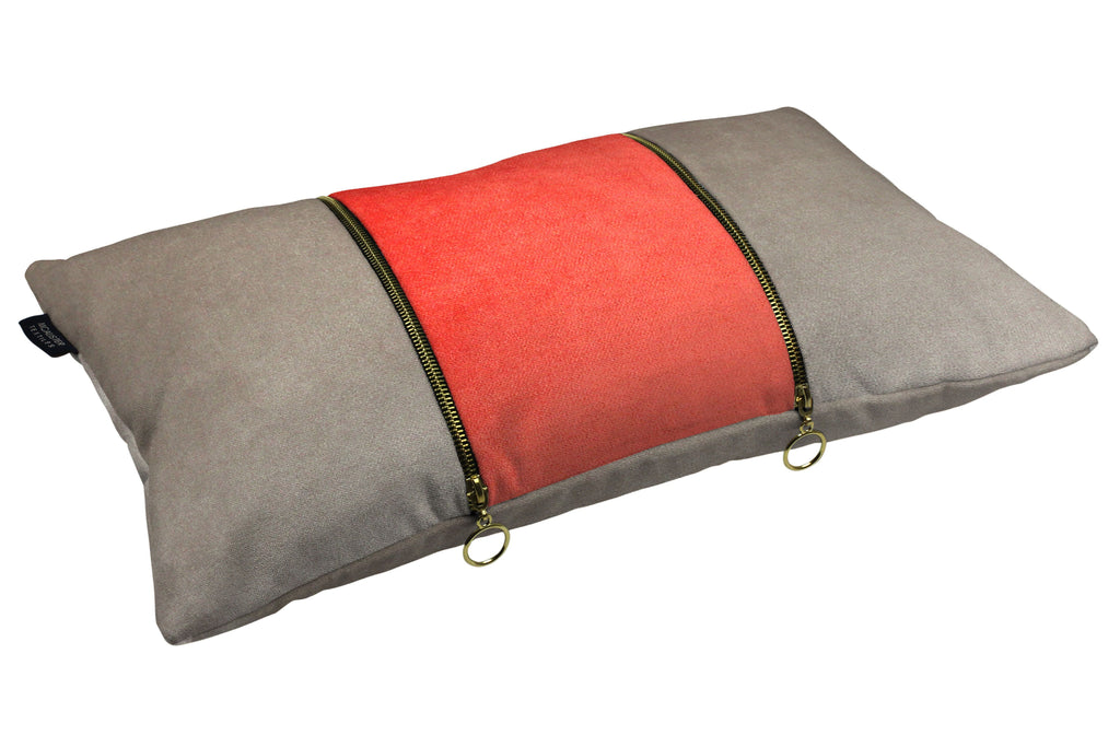 McAlister Textiles Decorative Double Zip Coral + Beige Velvet Pillow Pillow 