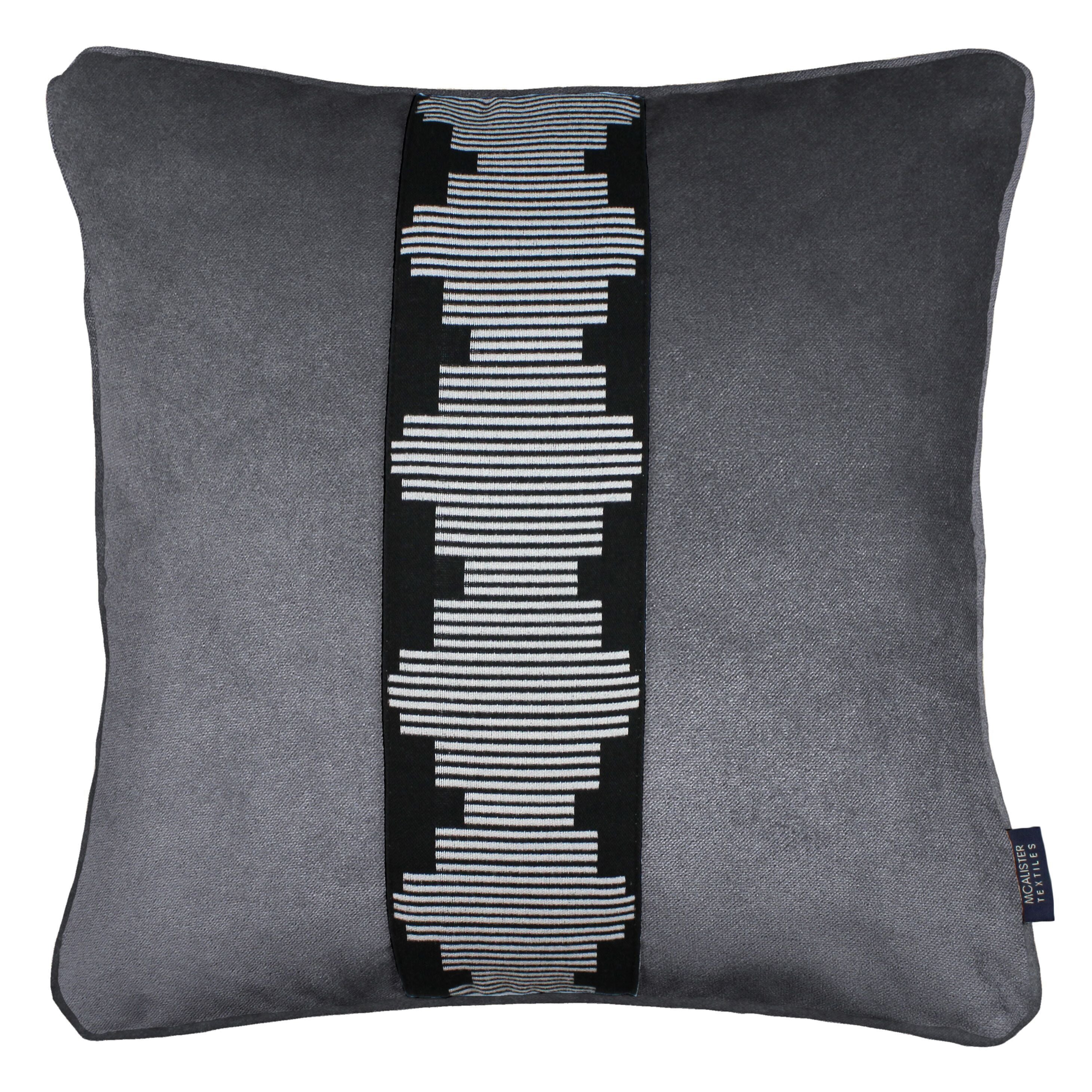McAlister Textiles Maya Striped Charcoal Grey Velvet Cushion Cushions and Covers Polyester Filler 43cm x 43cm 