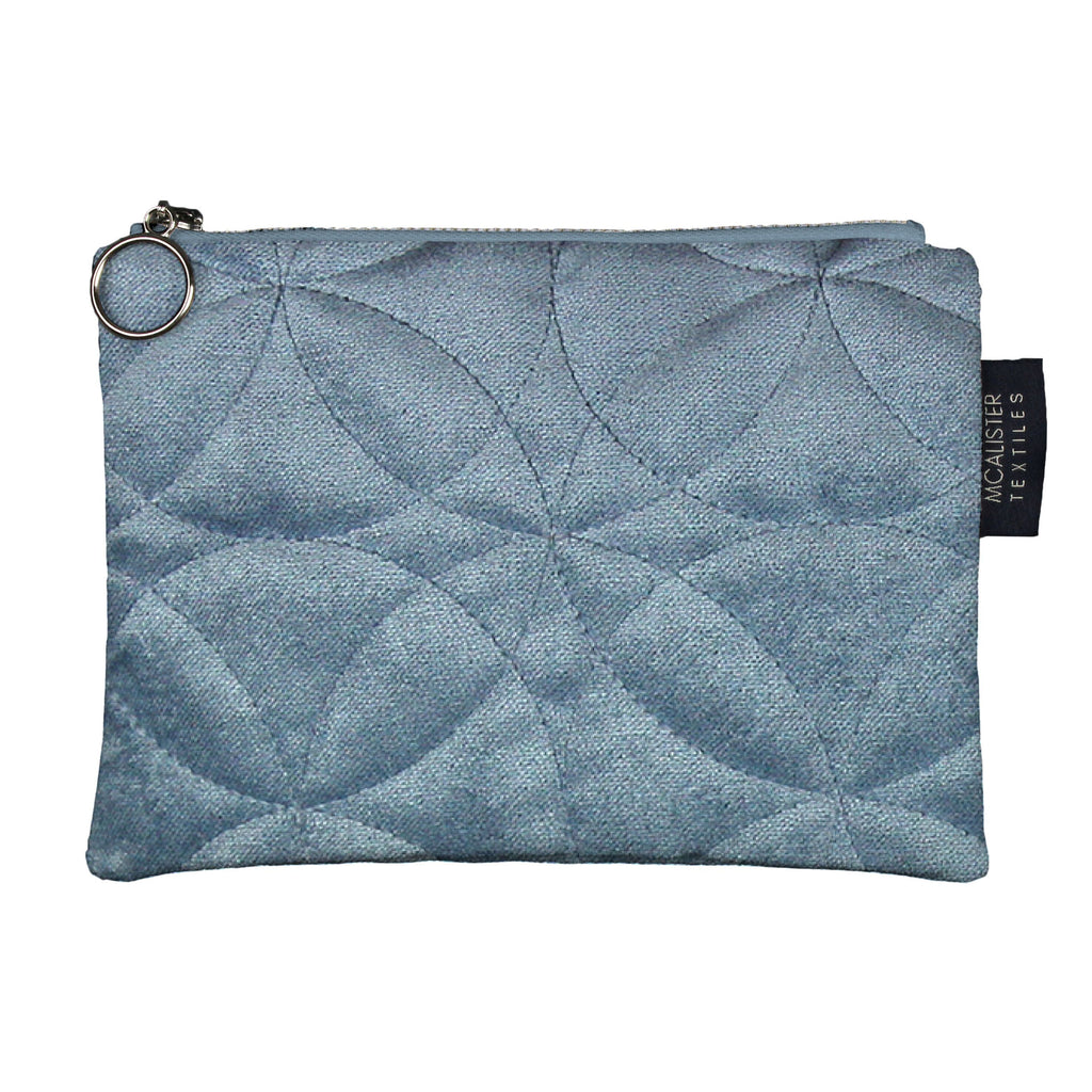 McAlister Textiles Circular Pattern Blue Velvet Makeup Bag Clutch Bag 