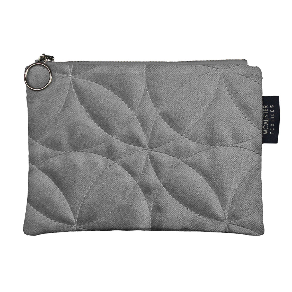 McAlister Textiles Circular Pattern Silver Velvet Makeup Bag Clutch Bag 