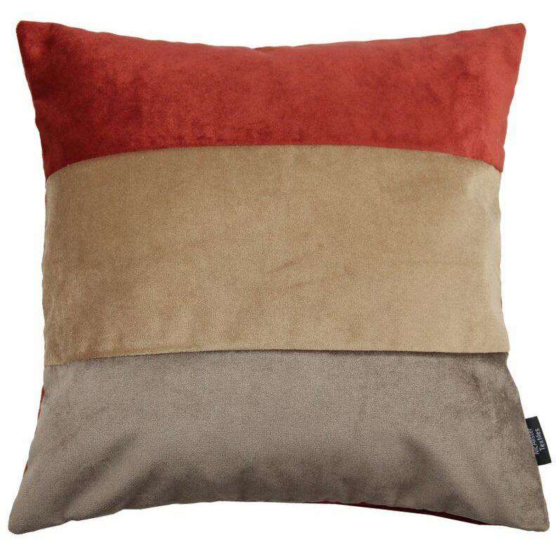 McAlister Textiles Straight Patchwork Velvet Brown, Gold + Red Cushion Cushions and Covers Cover Only 43cm x 43cm 
