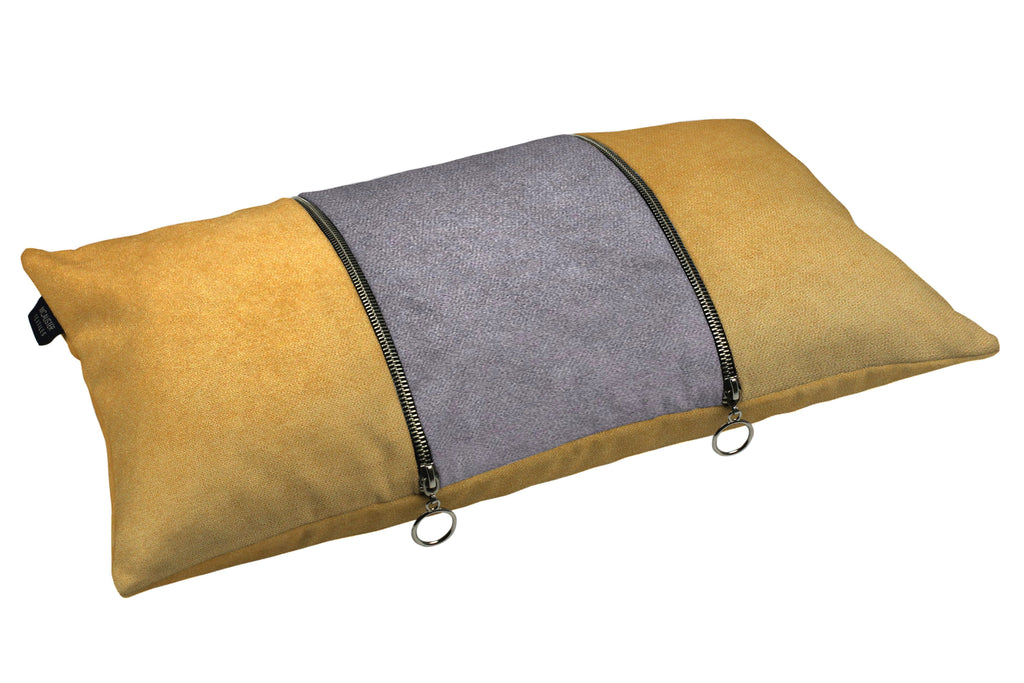 McAlister Textiles Decorative Double Zip Yellow + Grey Velvet Pillow Pillow 