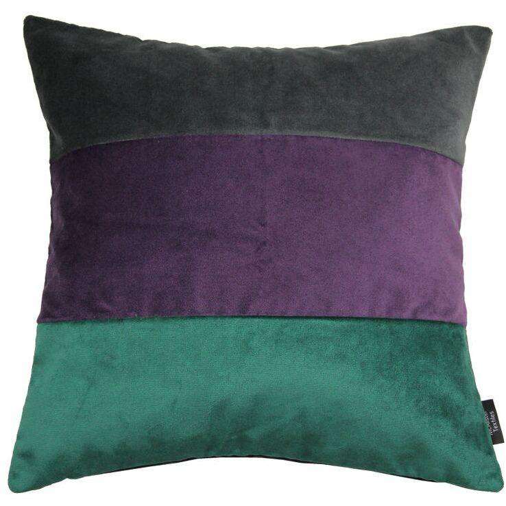 McAlister Textiles Straight Patchwork Velvet Green, Purple + Grey Cushion Cushions and Covers Cover Only 43cm x 43cm 