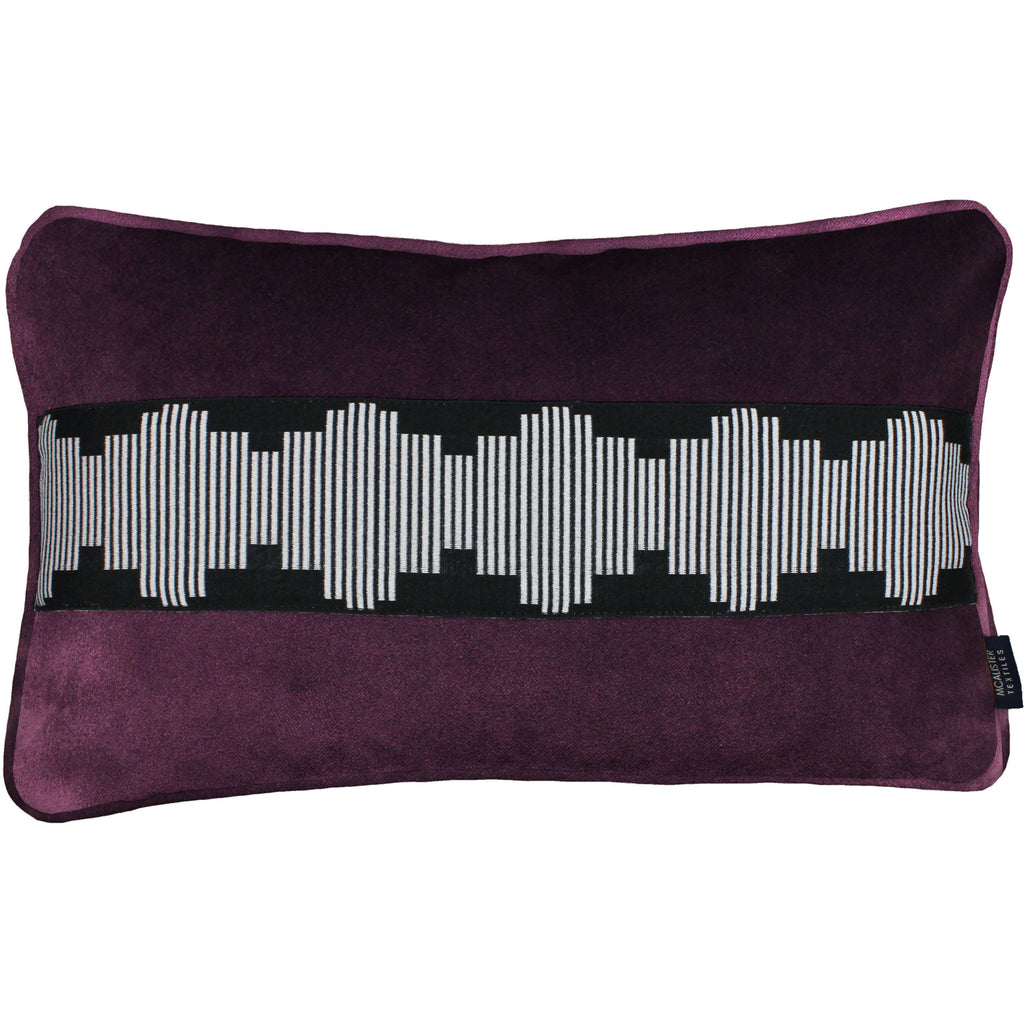 McAlister Textiles Maya Striped Aubergine Purple Velvet Pillow Pillow Cover Only 50cm x 30cm 