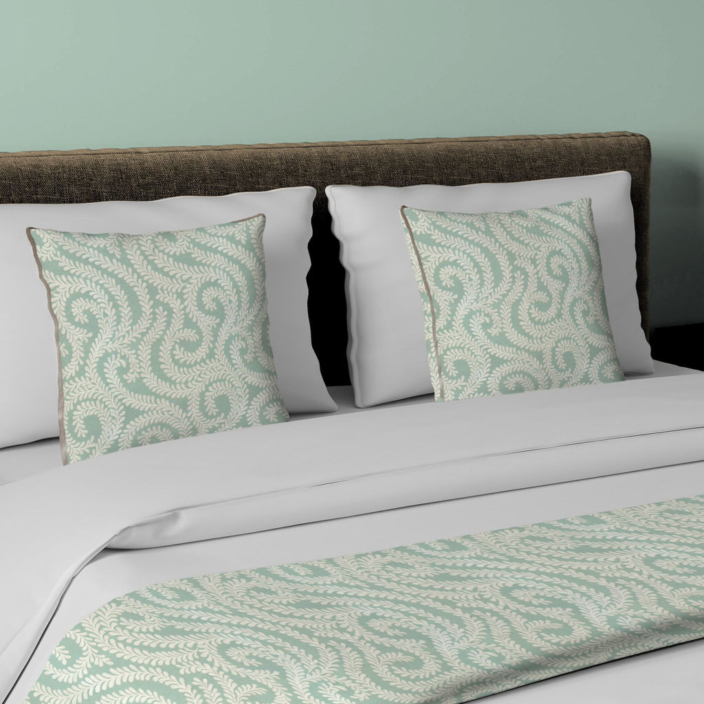 McAlister Textiles Little Leaf Duck Egg Blue Bedding Set Bedding Set Runner (50x240cm) + 2x Cushion Covers 